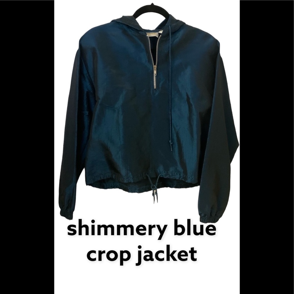 Vintage  metallic Crop teal blue windbreaker